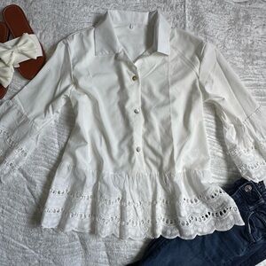 NEW!😍 Elegant White Lace Trim Blouse